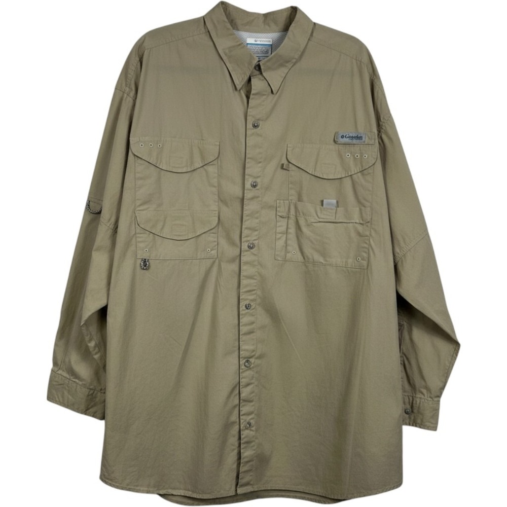 Columbia PFG Fishing Shirt Mens XXL Tan Long Sleeve Vented Button Up Hiking